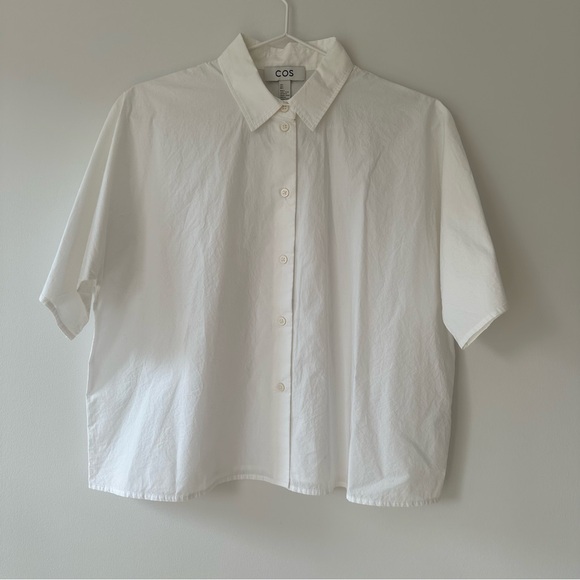 COS Tops - COS White Poplin Cotton Short-Sleeve Button-Down Shirt Women US 2 — NWOT
